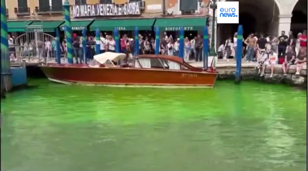 El canal de Venecia se pinta de verde