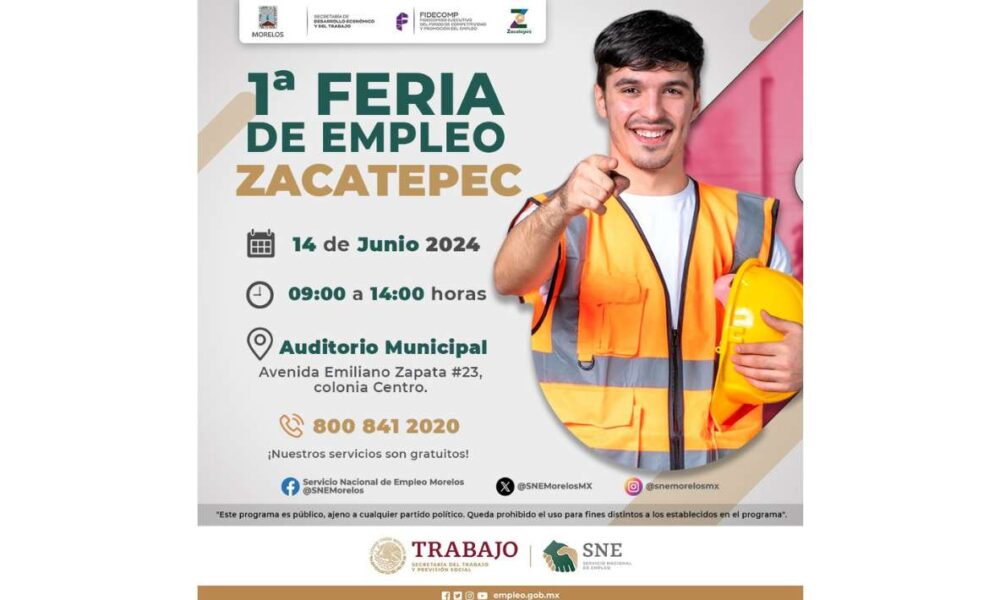 Este viernes 14 de junio habrá Feria del Empleo en el municipio de Zacatepec.