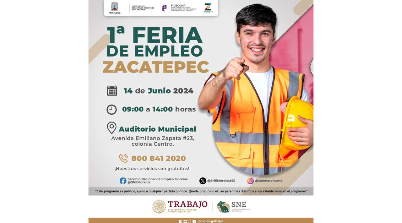 Este viernes 14 de junio habrá Feria del Empleo en el municipio de Zacatepec.