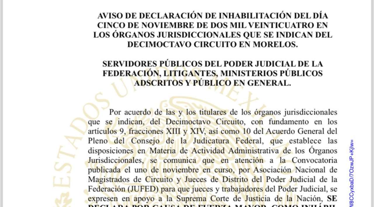 Inhabilitan el 5 de noviembre en el Poder Judicial Federal por la Reforma Judicial