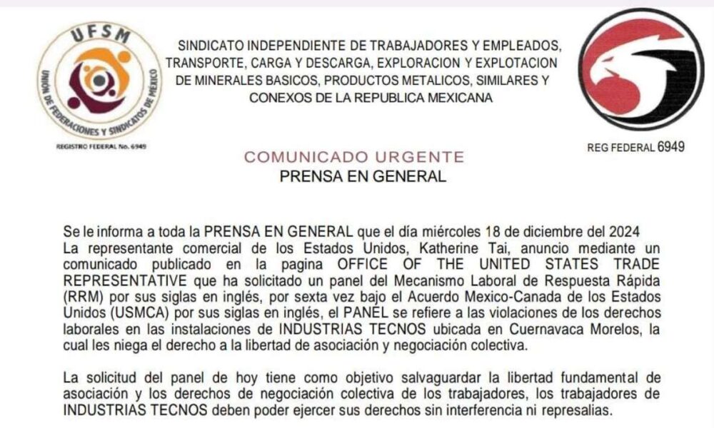 Señalan violación a los derechos de los trabajadores en la empresa americana Industria Tecnos de Cuernavaca