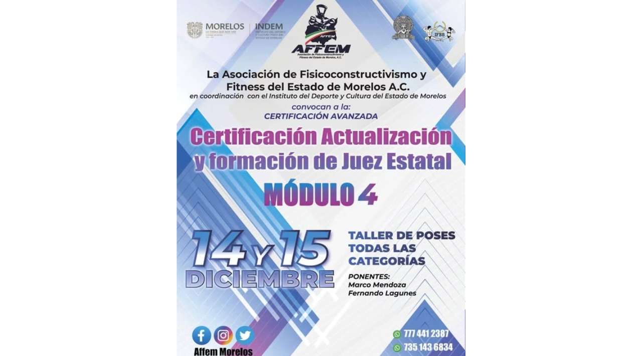 Morelos se prepara para la certificación de jueces y taller de físico constructivismo