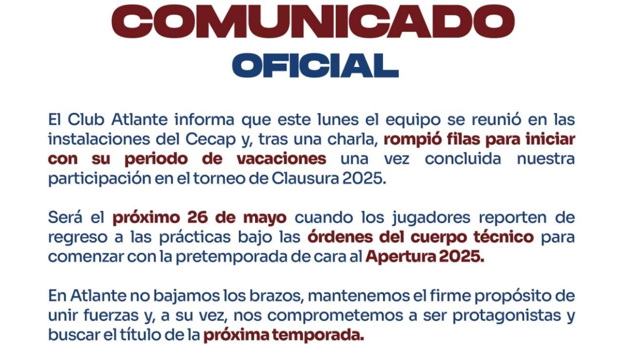 Atlante rompe filas y se alista para la pretemporada rumbo al Apertura 2025