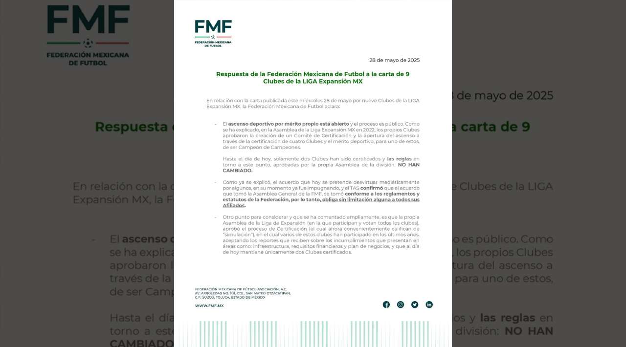 La FMF reafirma el ascenso por mérito deportivo en la LIGA EXPANSIÓN MX