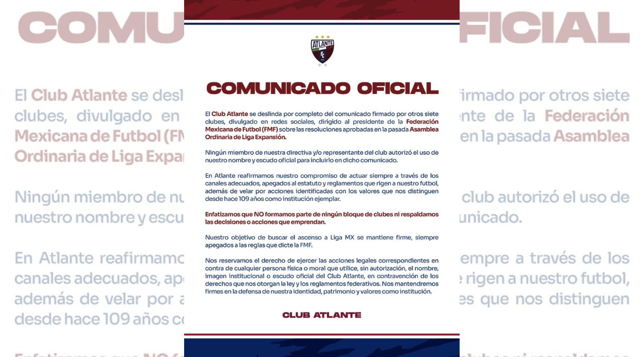 Atlante se Deslinda de Comunicado de la Liga de Expansión