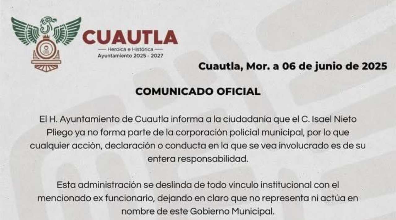Se deslinda Ayuntamiento de Cuautla de exfuncionario policial