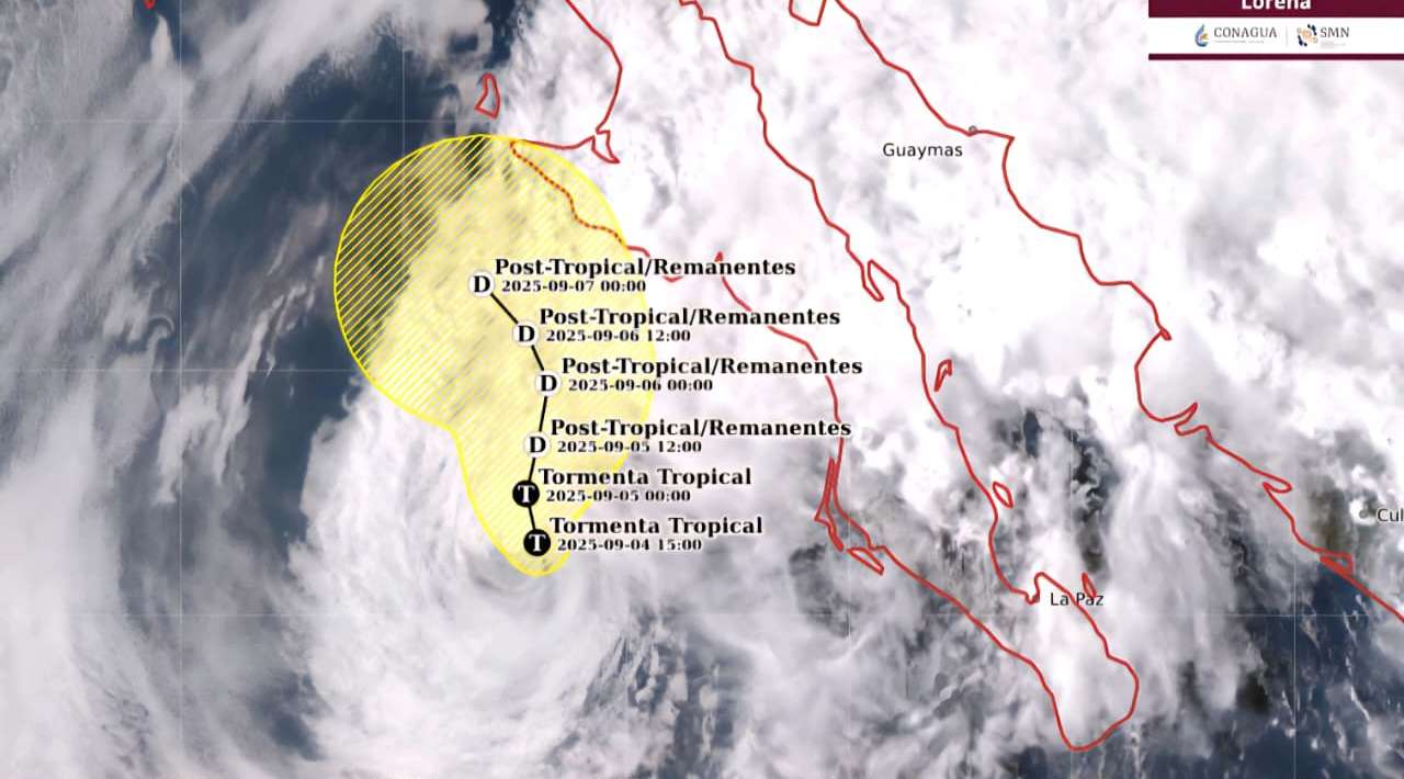 “Lorena” cambia de rumbo y se mueve paralelo a Baja California Sur