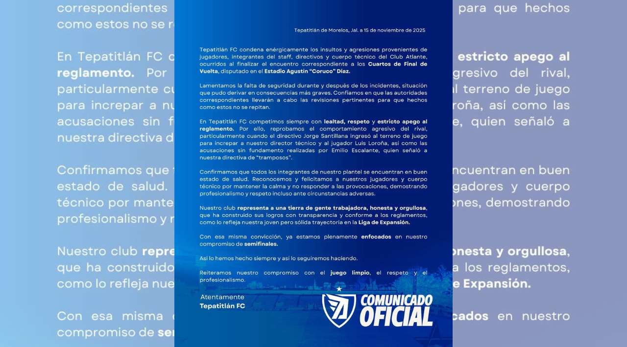 Tepatitlán emite comunicado tras bronca en el Estadio “Coruco” Díaz; jugadores y cuerpo técnico exigen mayor seguridad