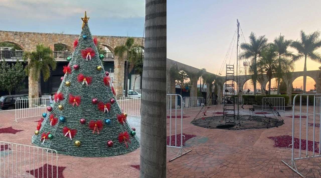 Incendian árbol de Navidad en Tehuixtla; comunidad pide apoyo para reconstruirlo