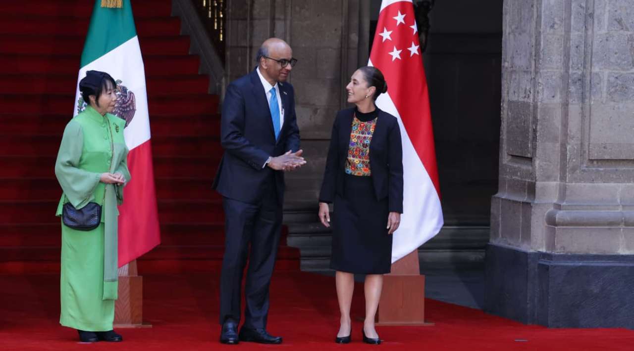 Recibe Sheinbaum a presidente de Singapur, en Palacio Nacional