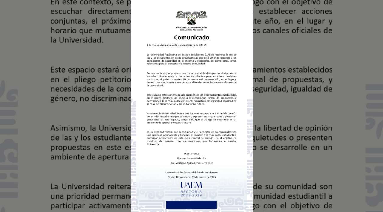 UAEM convoca a mesa de diálogo con estudiantes para abordar seguridad y bienestar