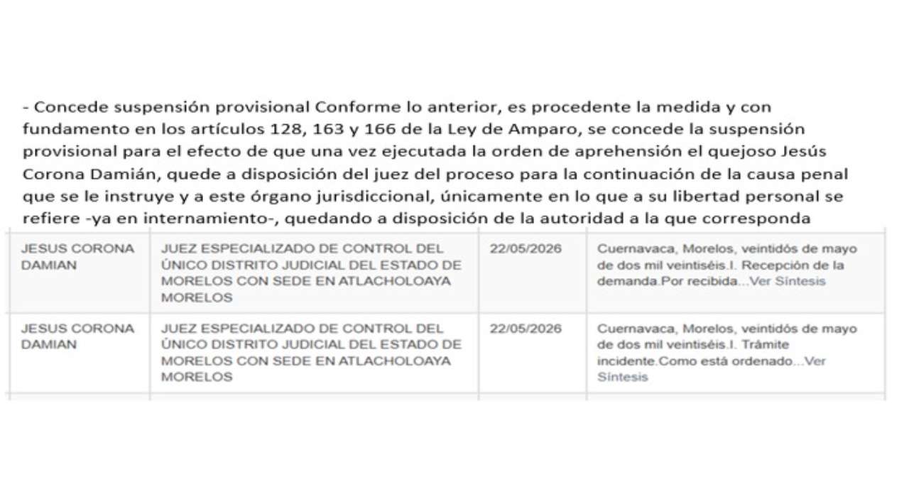 Amparo de Jesús Corona no impediría su detención