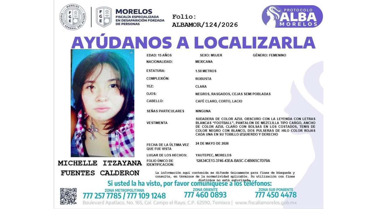 UAEM difunde ficha de búsqueda de alumna desaparecida en Yautepec