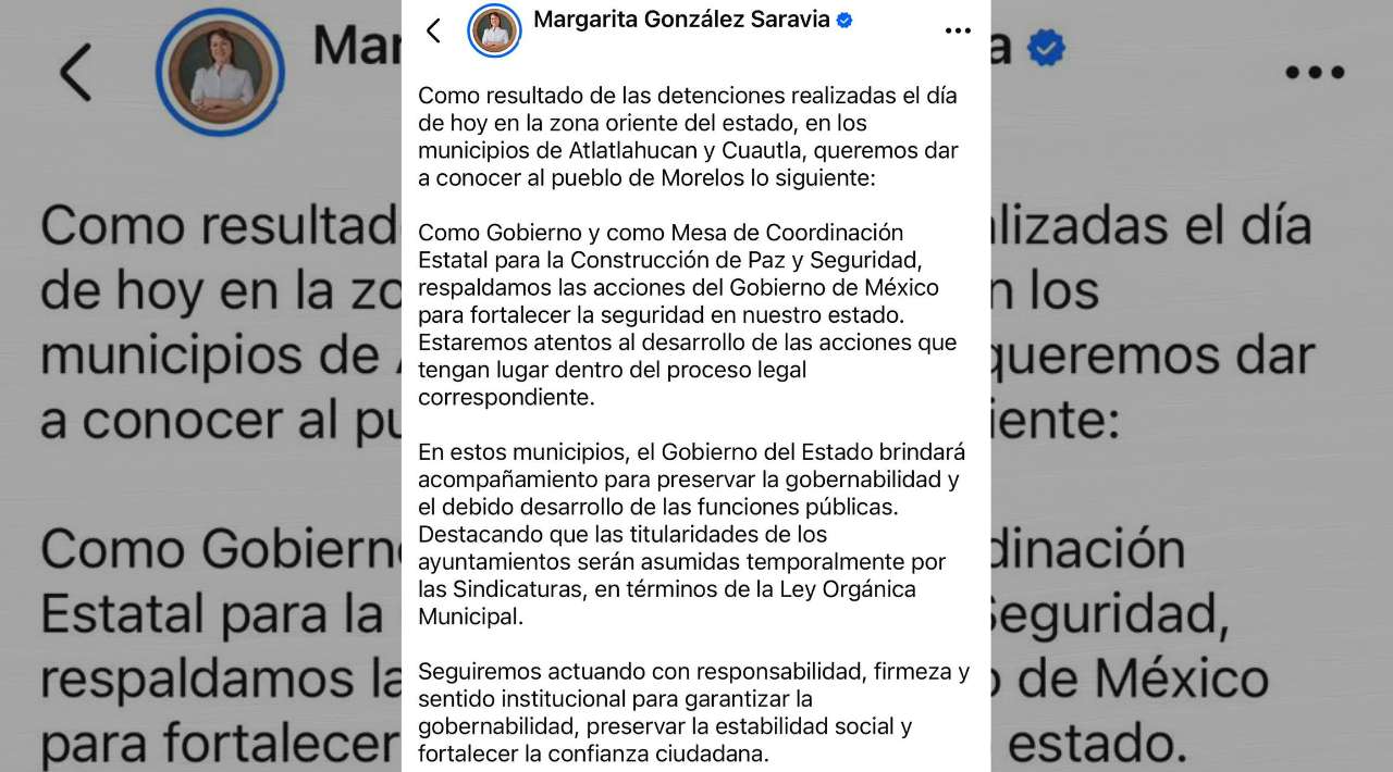 Gobierno de Morelos respalda operativos federales y garantiza gobernabilidad en Cuautla y Atlatlahucan