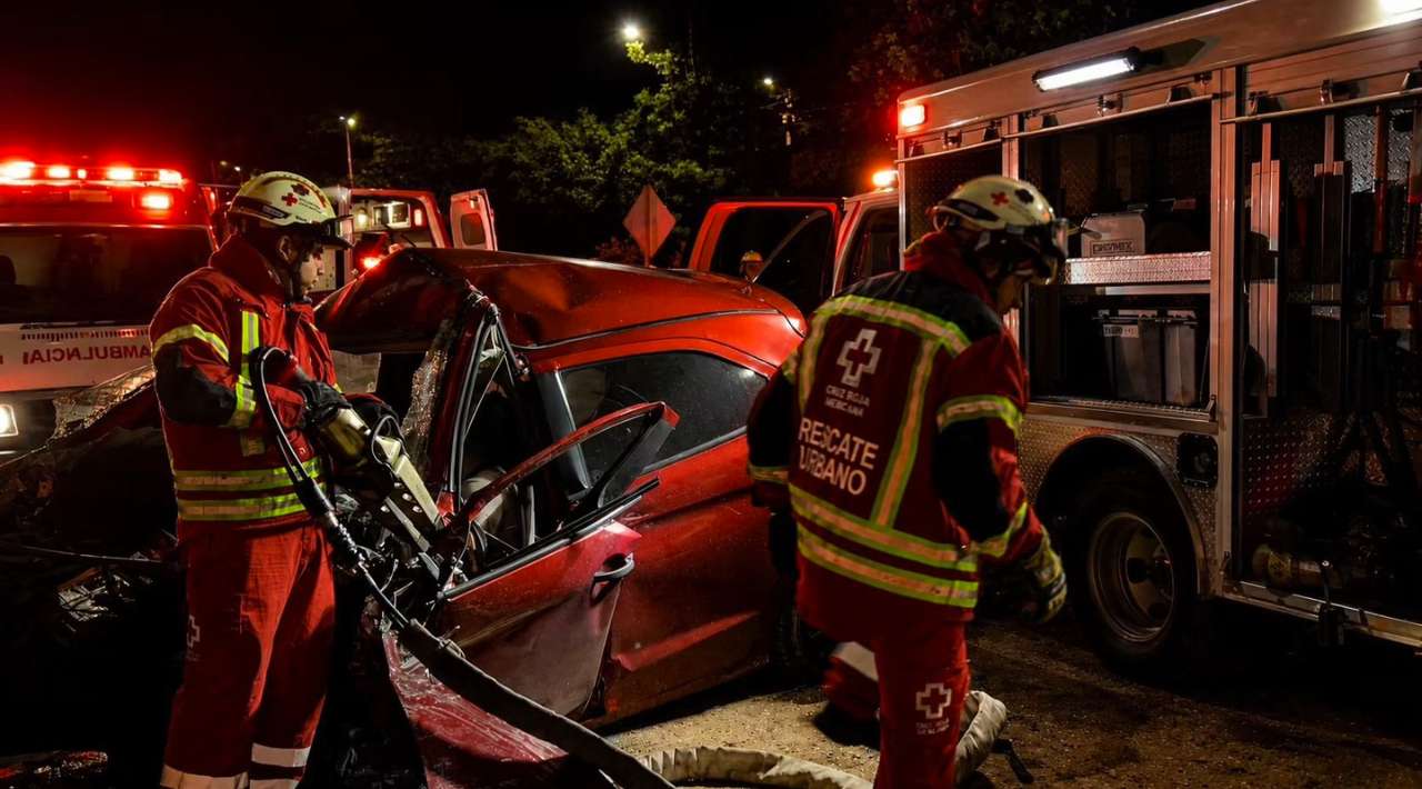 Rescatan a persona prensada tras choque registrado durante la madrugada en Cuernavaca