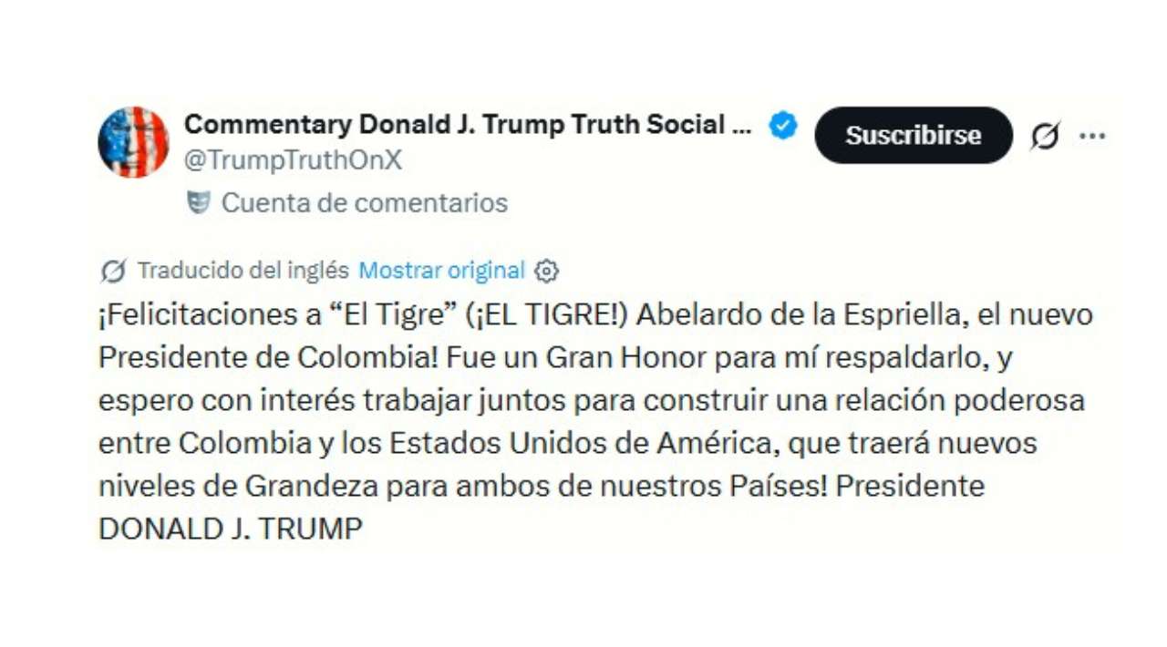 Trump felicita a Abelardo de la Espriella y ofrece fortalecer la relación entre Estados Unidos y Colombia