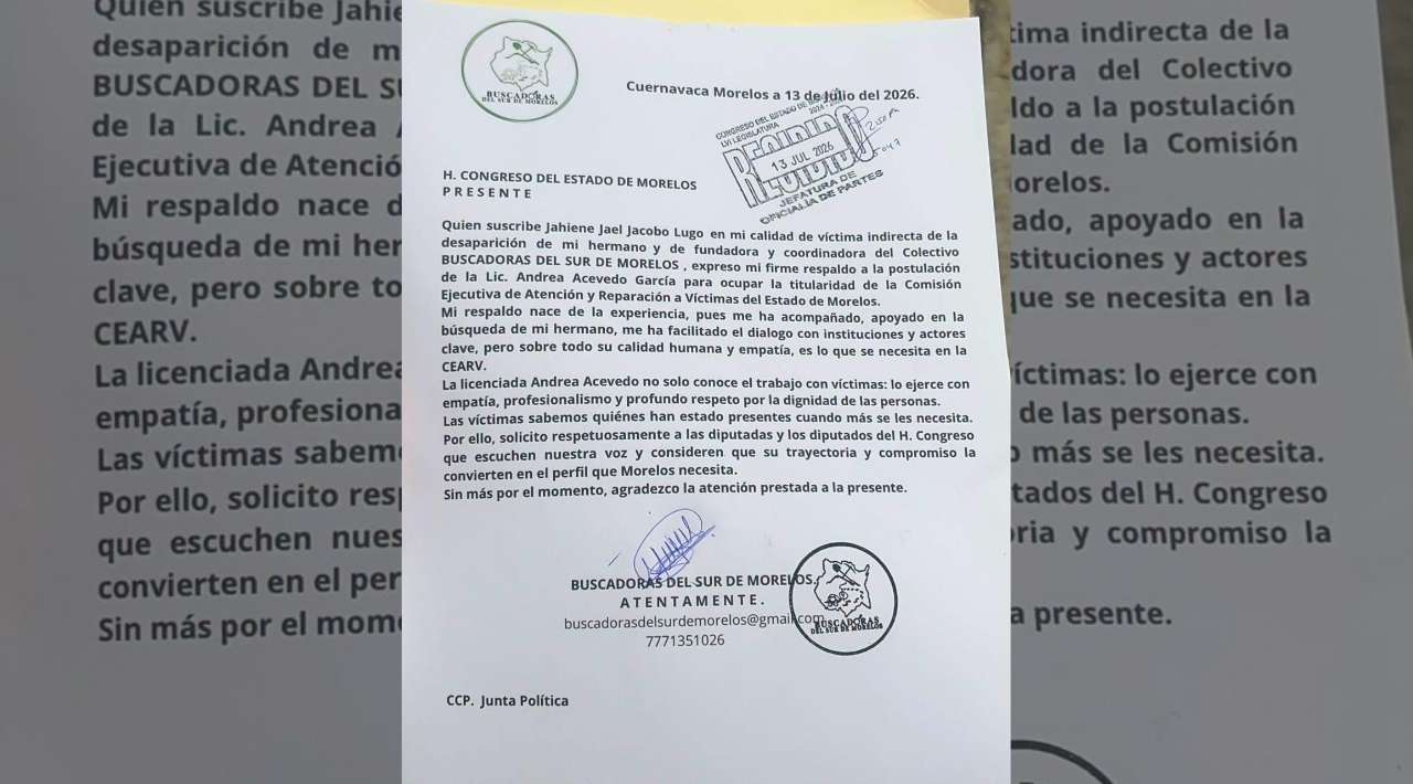 Buscadoras del Sur de Morelos respaldan a Andrea Acevedo García para dirigir la Comisión Ejecutiva de Atención y Reparación a Víctimas
