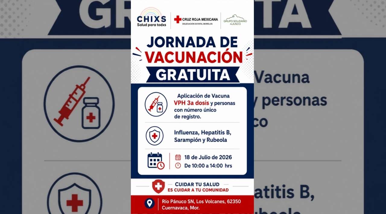 Cruz Roja Mexicana anuncia jornada de vacunación gratuita en Cuernavaca: fechas, sede y vacunas disponibles