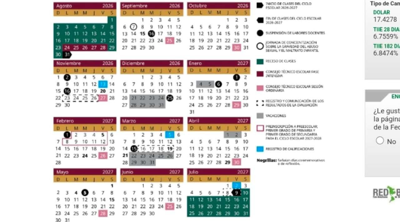 SEP publica el calendario escolar 2026-2027: inicio 31 de agosto y 185 días efectivos de clase
