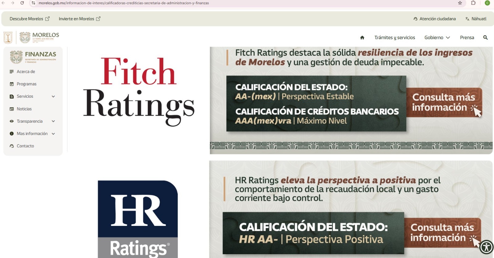 Fitch y HR ratifican la solidez financiera de Morelos; reconocen manejo responsable de recursos