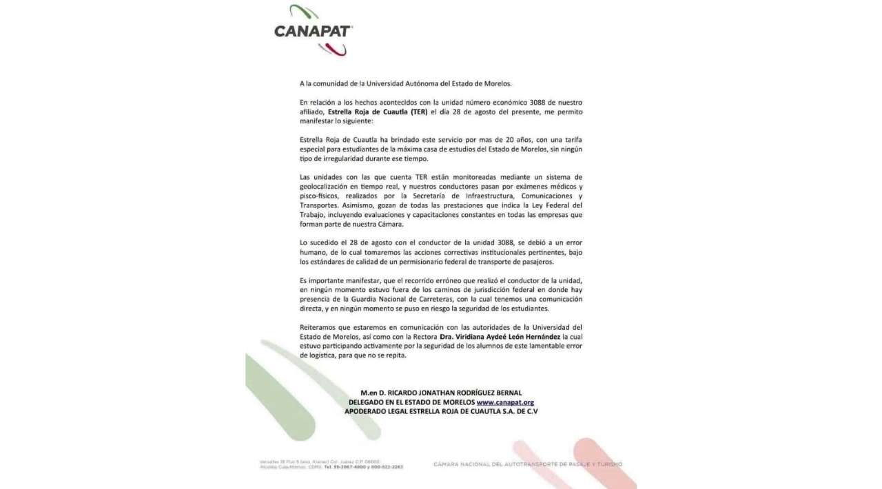 Atribuyen a “error humano” desvío de autobús de Estrella Roja con estudiantes de la UAEM