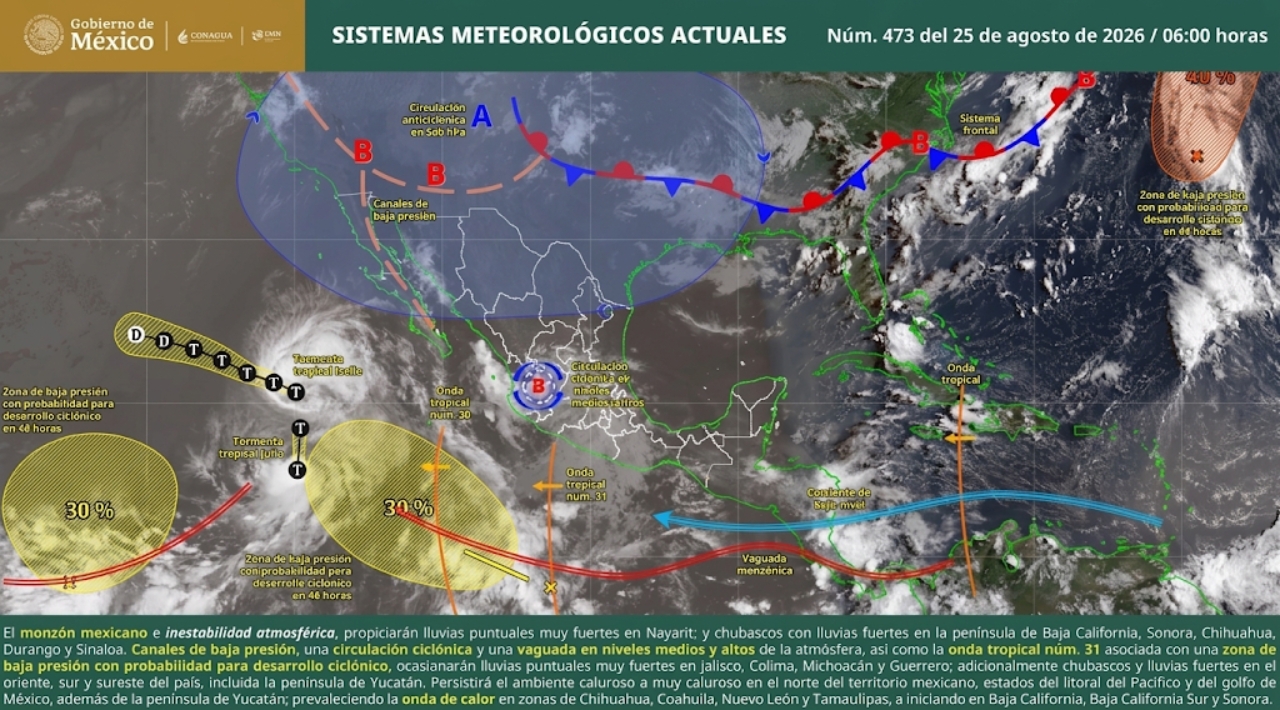 Lluvias fuertes en México por onda tropical 31; Morelos espera chubascos