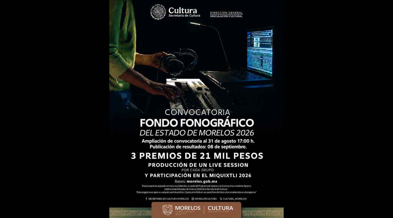 Amplía la Secretaría de Cultura el plazo de registro para el Fondo Fonográfico de Morelos 2026